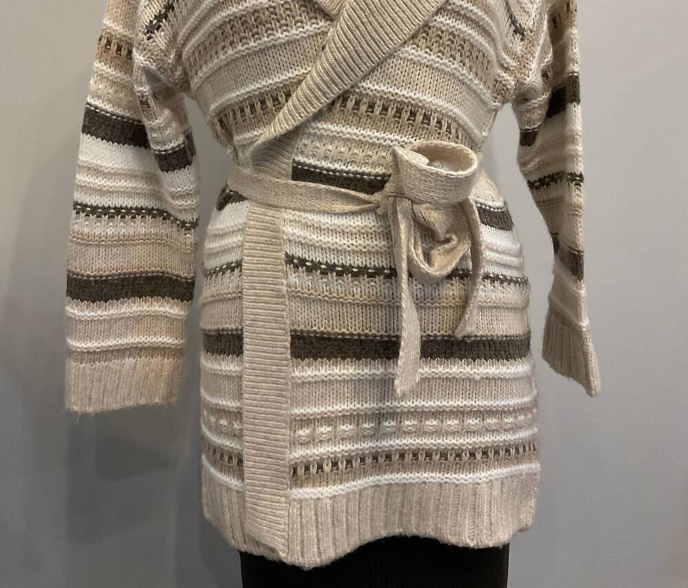NEW STITCHES & STRIPES everett wrap cardigan in beige - Picture 2 of 4